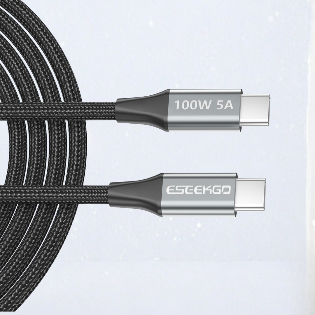 Close-up of the Eseekgo 100W USB-C braided cable connectors