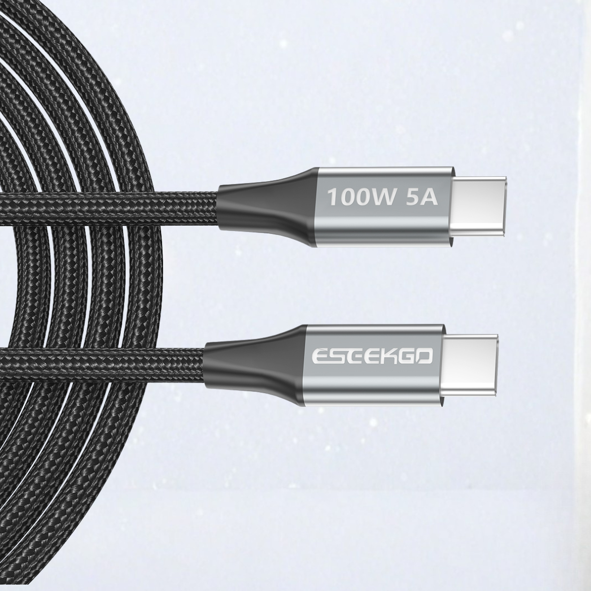 Close-up of the Eseekgo 100W USB-C braided cable connectors