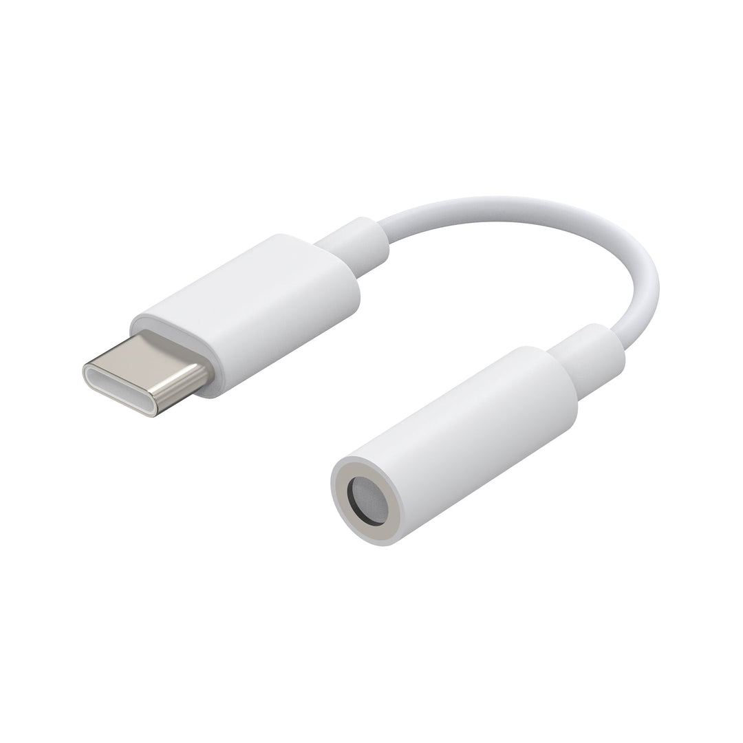 White USB-C to 3.5mm headphone jack adapter