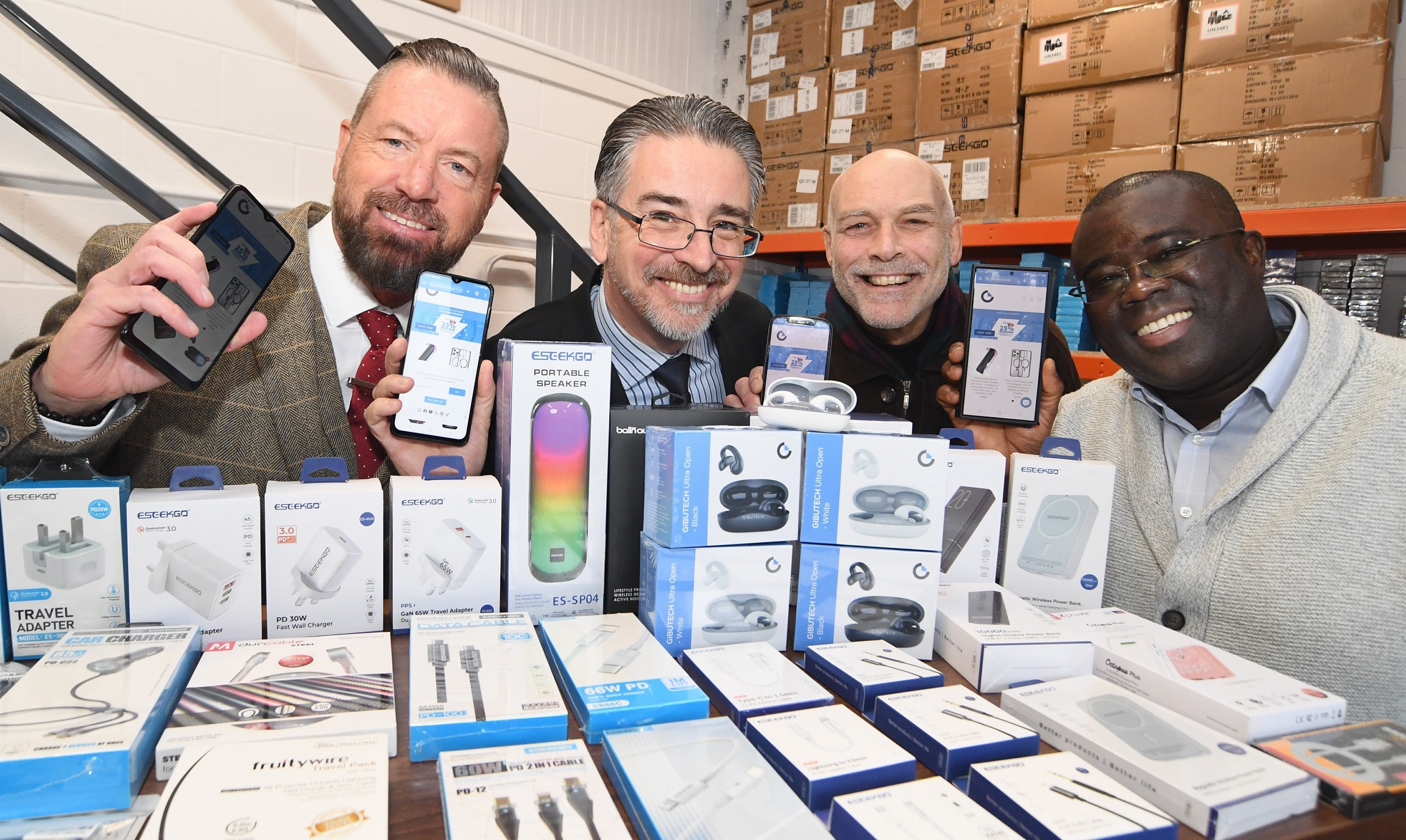 Jason Barnes, Cllr Tim Sinclair, Cllr Chris King and Ernest Boateng of Gibutech