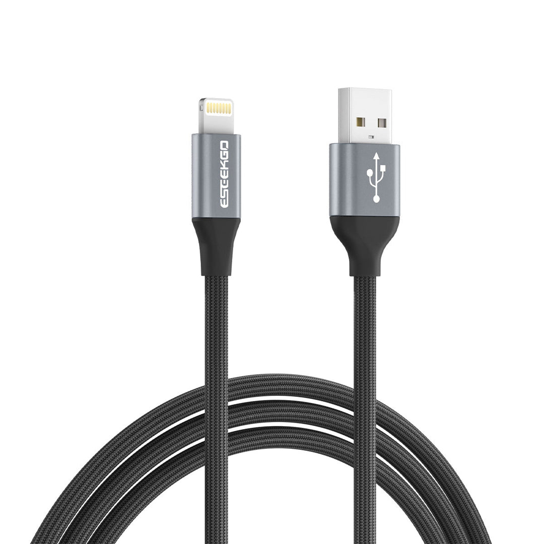 Eseekgo black braided USB-A to Lightning cable with both connectors upright