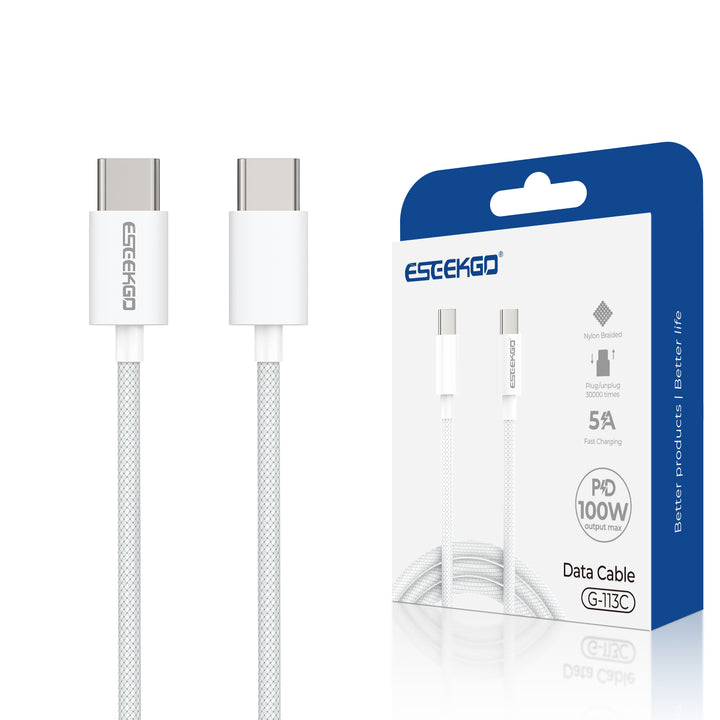 Eseekgo 100W USB C to USB C 5.0A PD3.0 Fast Charging Braided Cable, 1.2M White