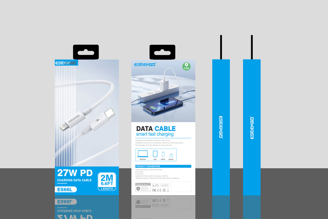 Cable de carga rápida USB-C a Lightning de 27 W con certificación MFi, blanco