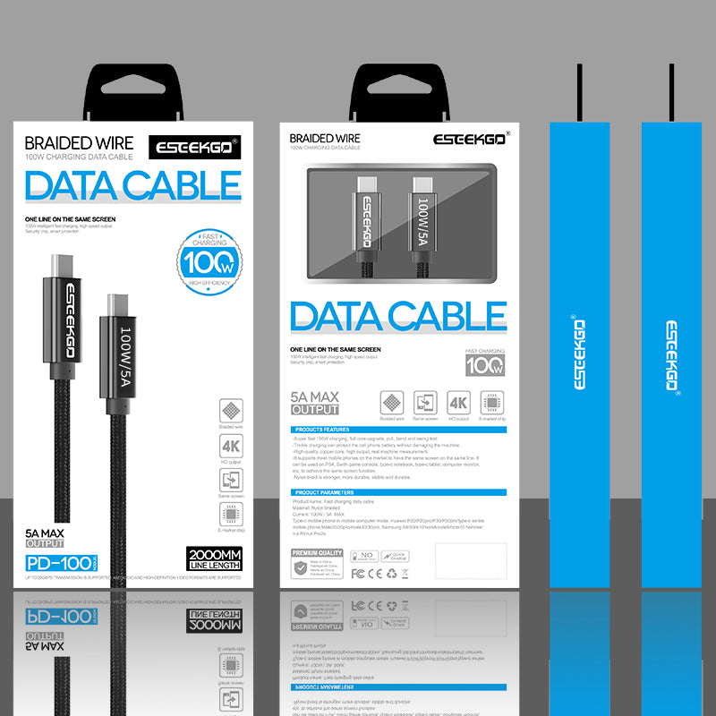 ESEEKGO 100W Ultrasnabb USB-C till USB-C 20Gbps dataöverföring 4K@60Hz Laddningskabel 1M, Svart