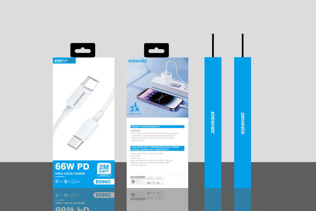 ESEEKGO Cable de carga rápida USB-C a USB-C de 66 W, blanco