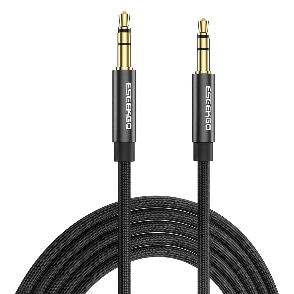 Eseekgo 1.2m black braided 3.5mm to 3.5mm aux cable with gold-plated plugs