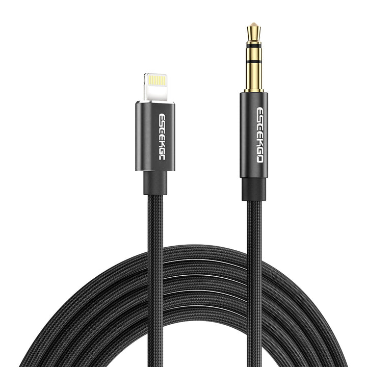 Lightning naar 3,5mm Aux Audio Gevlochten Kabel - Zwart, 1,2M