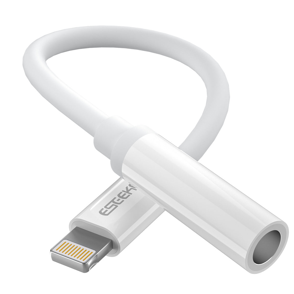 White Lightning to 3.5mm headphone jack adapter, close-up