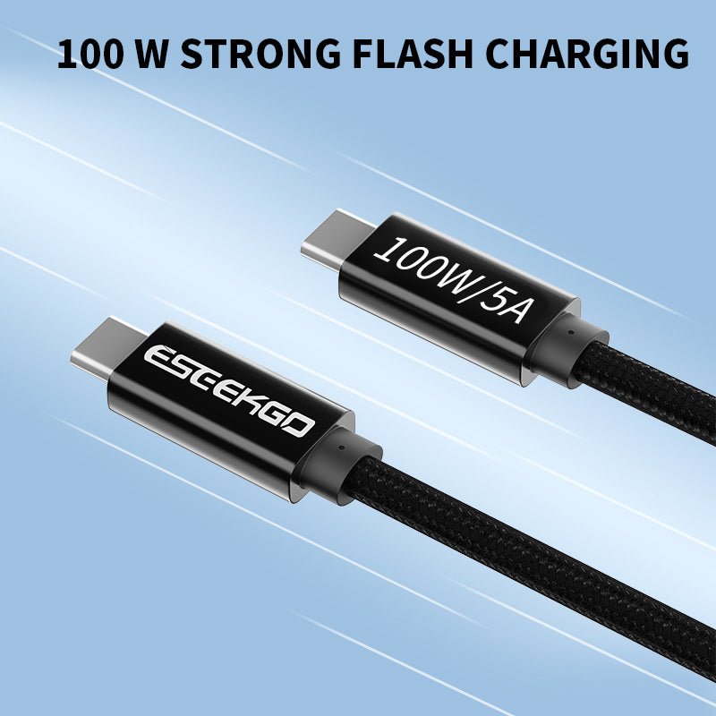 ESEEKGO 100W Ultrasnabb USB-C till USB-C 20Gbps dataöverföring 4K@60Hz Laddningskabel 1M, Svart