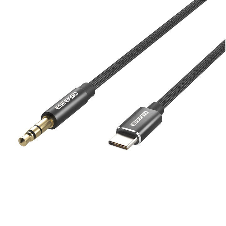 USB-C till 3,5 mm Aux Stereo Audio Bomullsnätflätad kabel - Svart, 1,2M