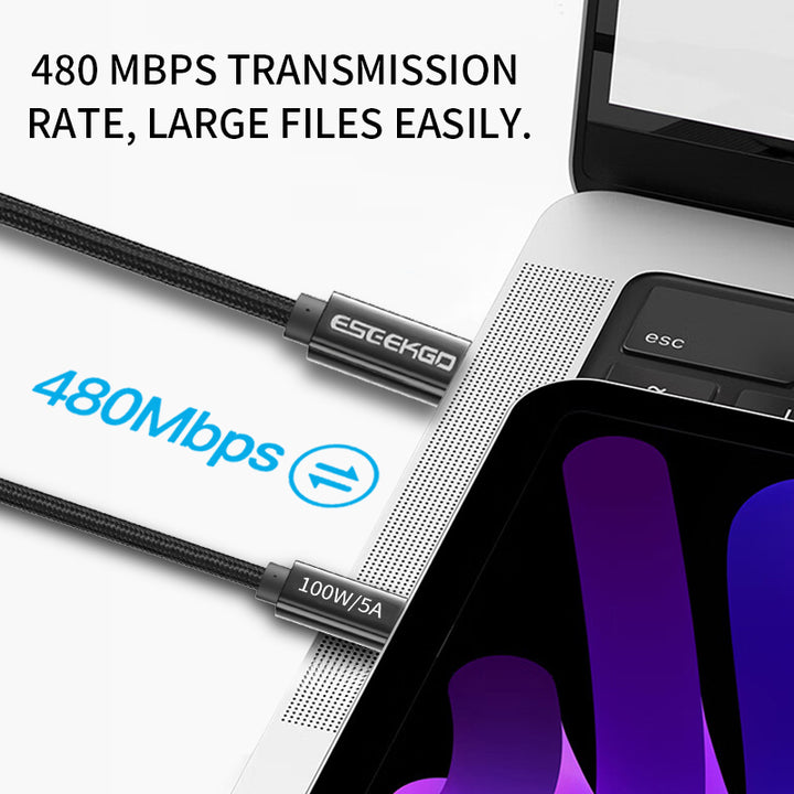 ESEEKGO 100W Ultrahurtig USB-C til USB-C 20Gbps dataoverførsel 4K@60Hz Opladningskabel 1M, Sort