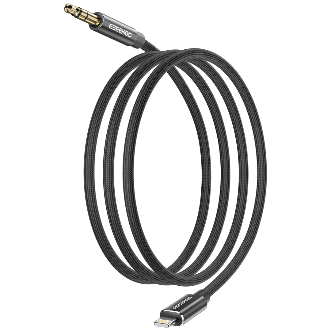 Lightning naar 3,5mm Aux Audio Gevlochten Kabel - Zwart, 1,2M