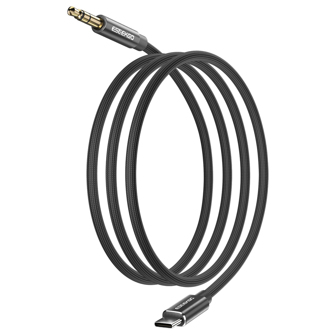 USB-C till 3,5 mm Aux Stereo Audio Bomullsnätflätad kabel - Svart, 1,2M