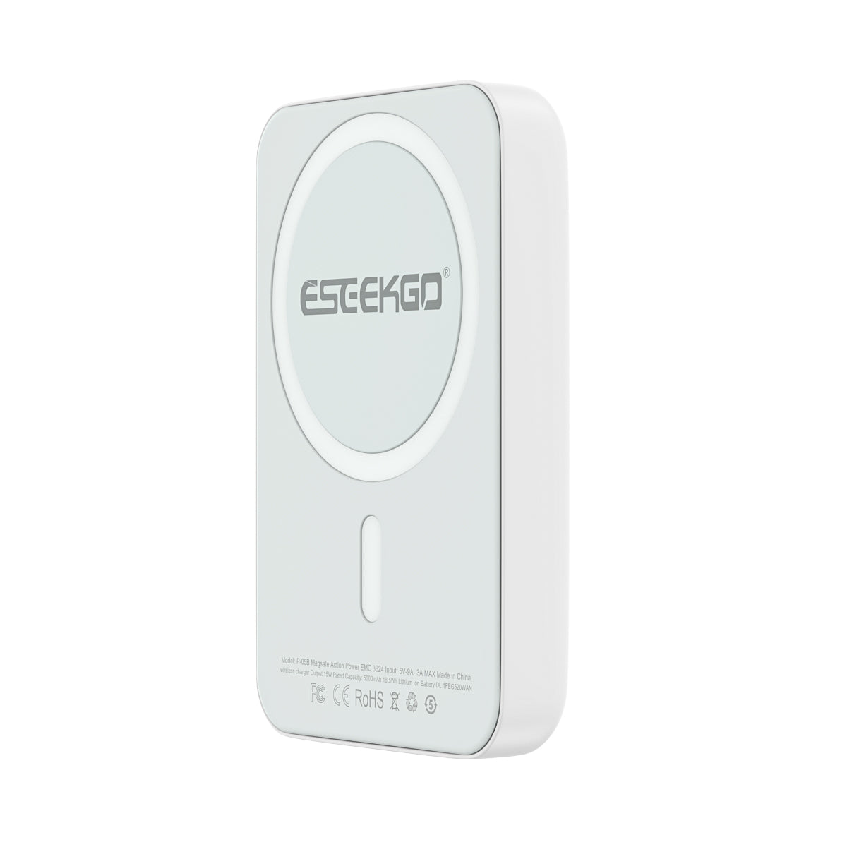 White Eseekgo 5000mAh magnetic wireless power bank, front view