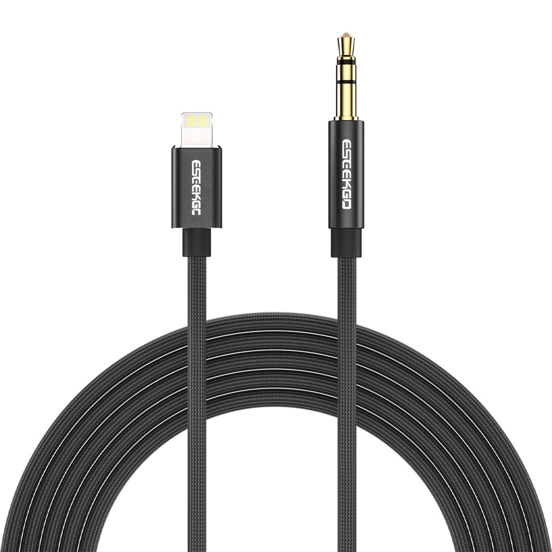 Lightning naar 3,5mm Aux Audio Gevlochten Kabel - Zwart, 1,2M