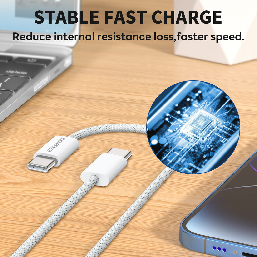 Eseekgo 100W USB C to USB C 5.0A PD3.0 Fast Charging Braided Cable, 1.2M White