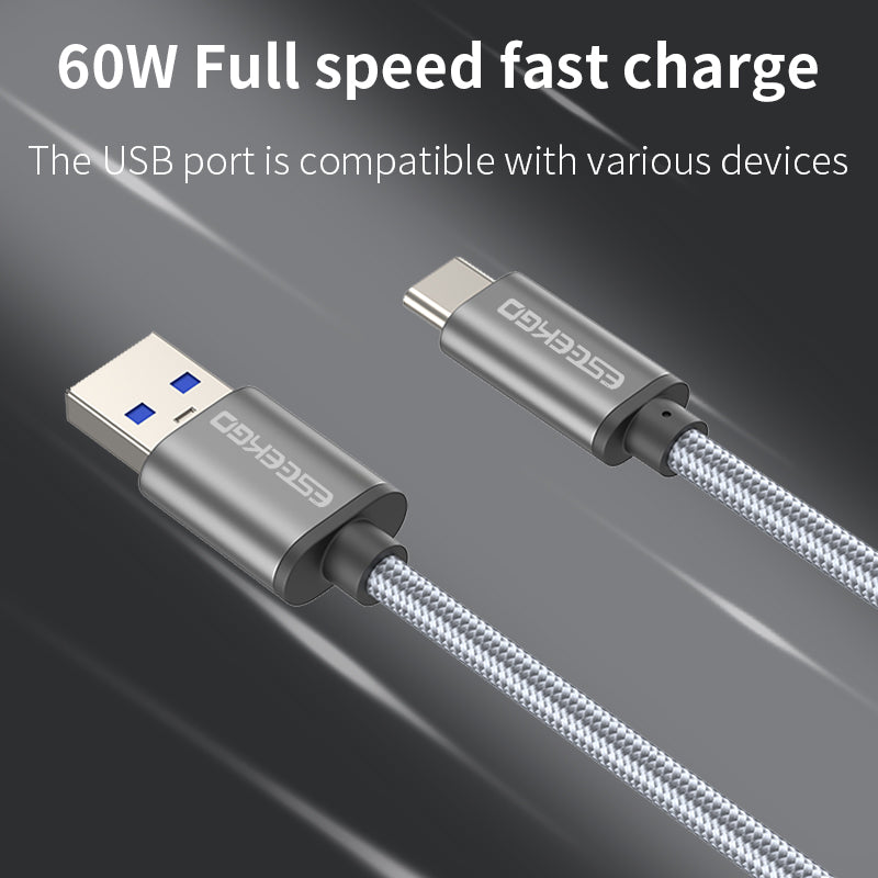 Cabo entrançado USB-C para USB-A com carregamento rápido inteligente de 60 W ESEEKGO