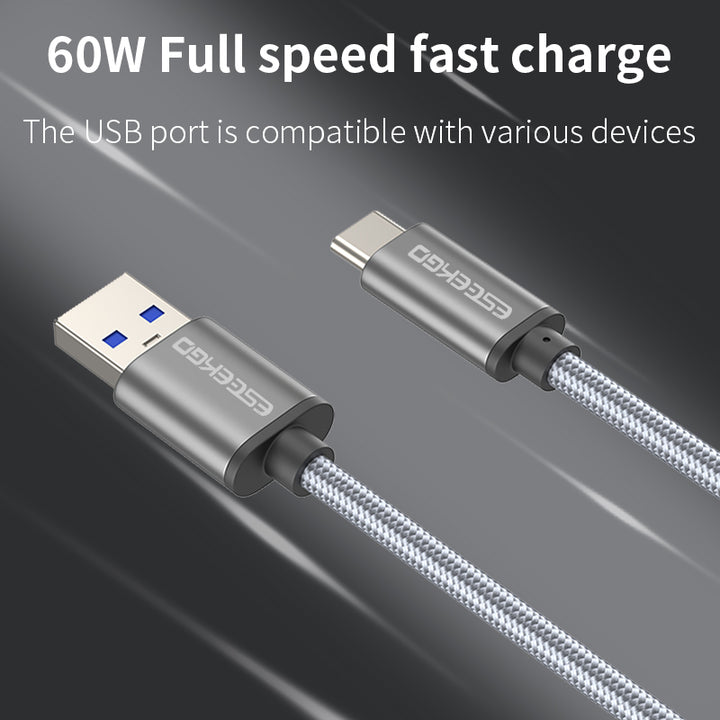 ESEEKGO 60W Intelligent Snel Opladen USB-C naar USB-A Gevlochten Kabel