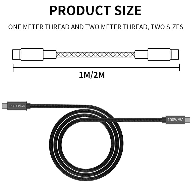 ESEEKGO 100W Ultrasnabb USB-C till USB-C 20Gbps dataöverföring 4K@60Hz Laddningskabel 1M, Svart