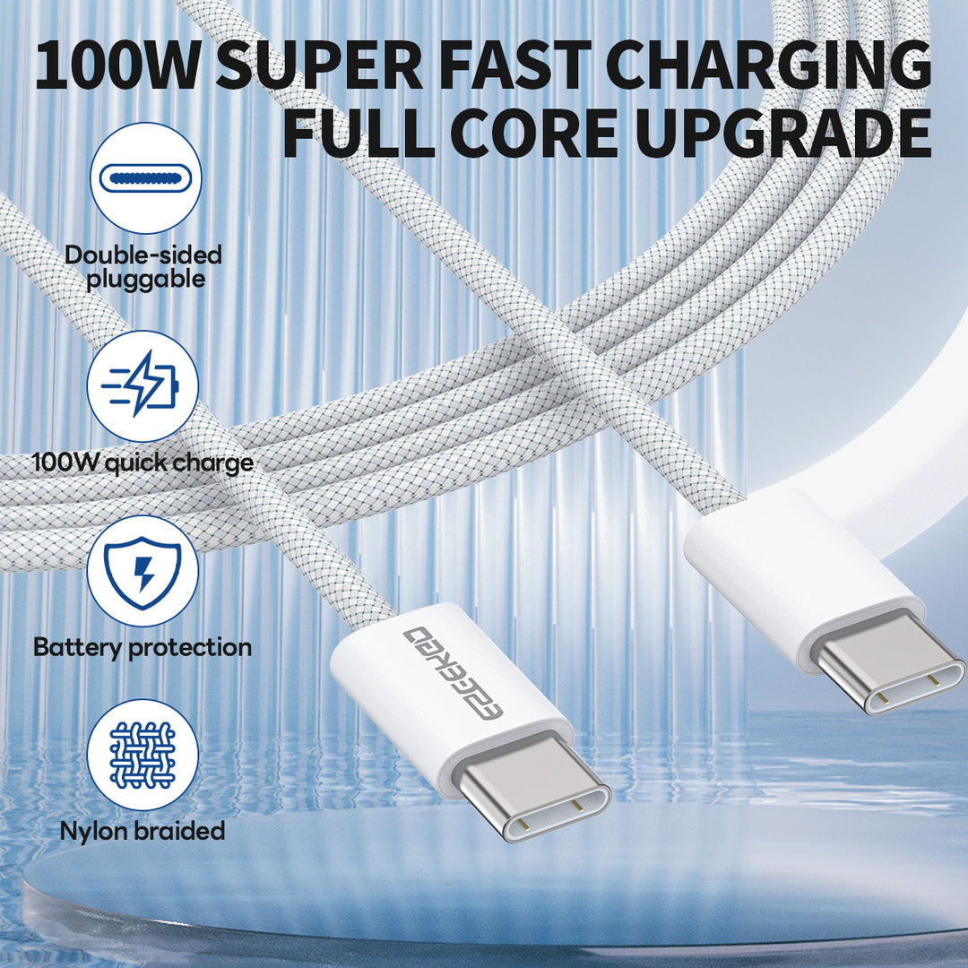 Eseekgo 100W USB C to USB C 5.0A PD3.0 Fast Charging Braided Cable, 1.2M White