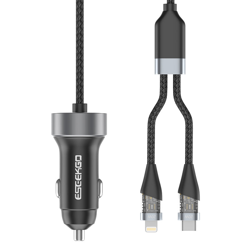 ESEEKGO 85W LED 4-in-1 Fast-Charging Car Charger with 1 trailer 2 charging cable (Chargeur de voiture à charge rapide avec 1 remorque et 2 câbles de charge)