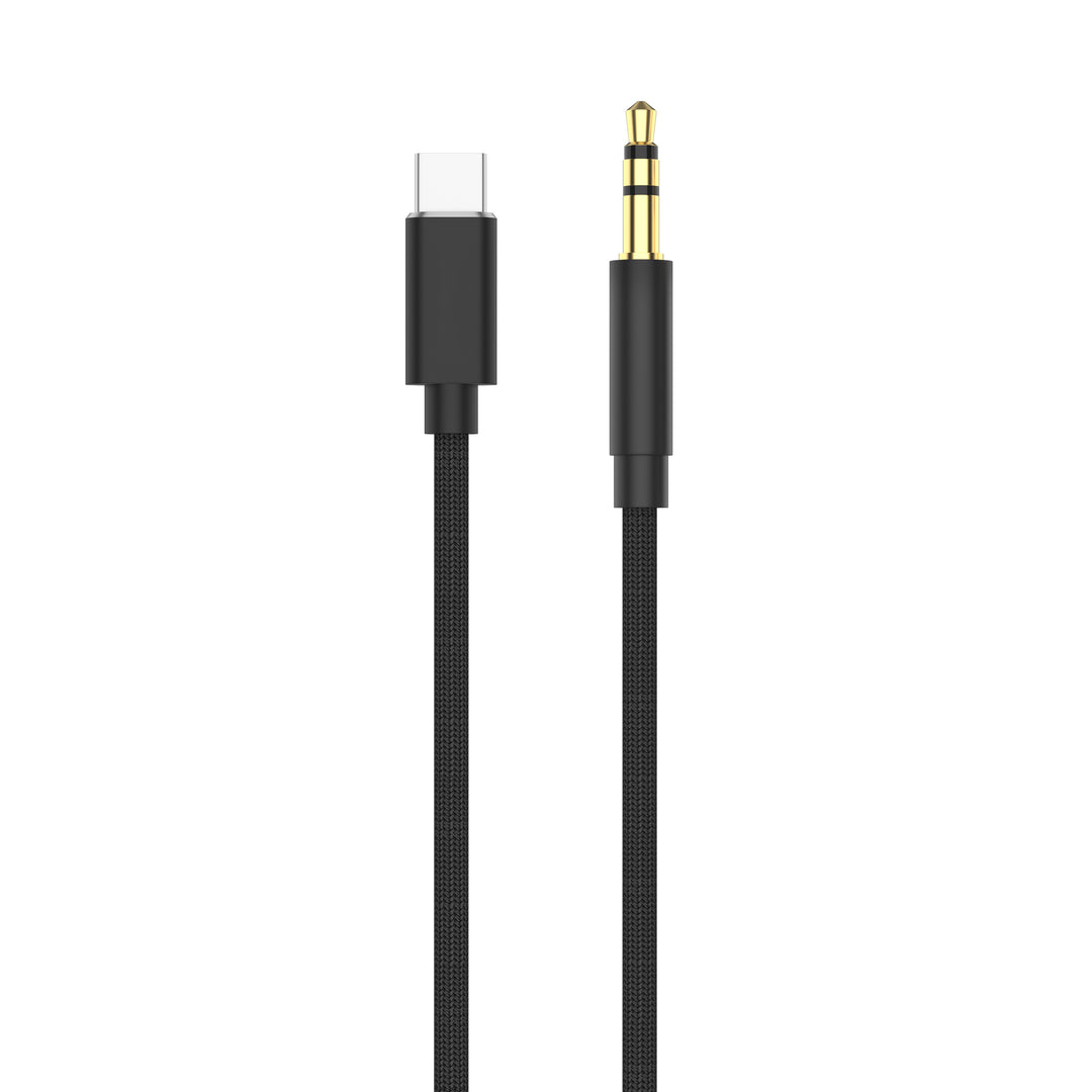 USB-C till 3,5 mm Aux Stereo Audio Bomullsnätflätad kabel - Svart, 1,2M