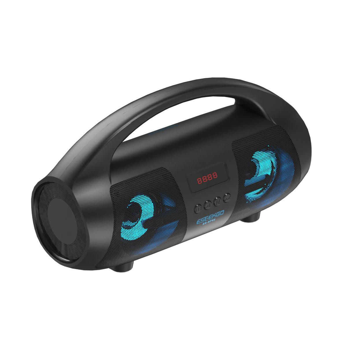 Eseekgo high-power outdoor wireless speaker, boombox style with handle and blue speaker lights