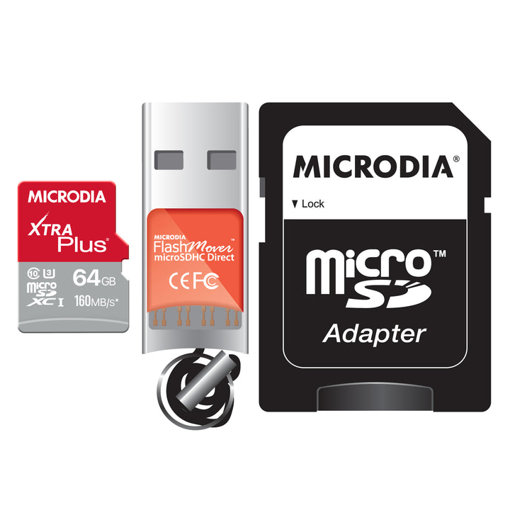 Microdia Xtra Plus microSD UHS-1 Card + SD Card Adapter + Free Reader - made for Serious Amateurs & Professional Photographers