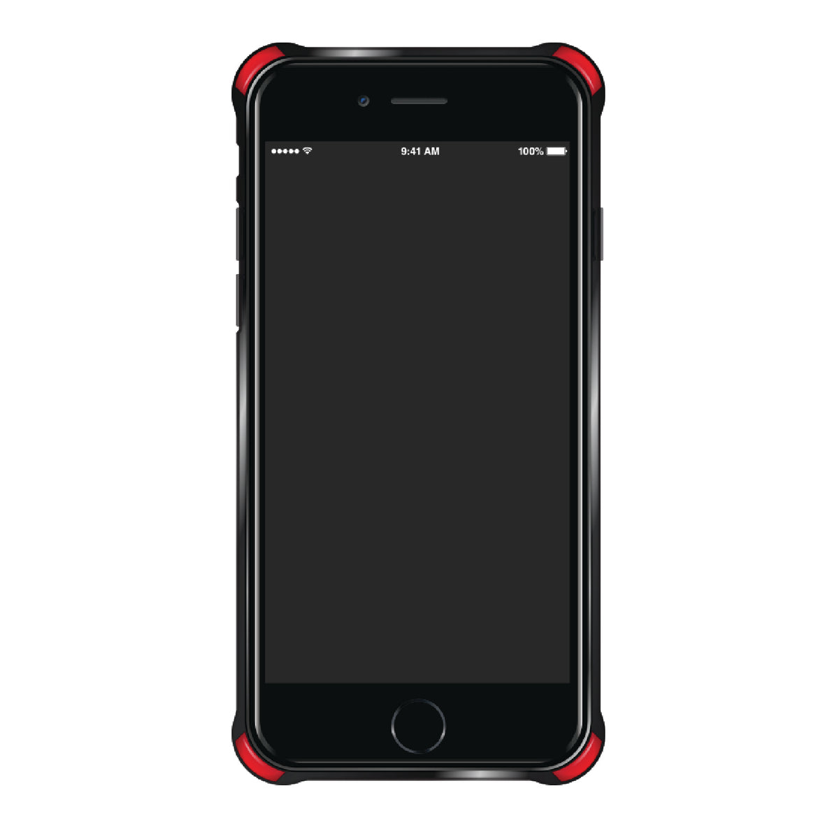 iPhone 8 in a charcoal MESH case with red corner bumpers, front view