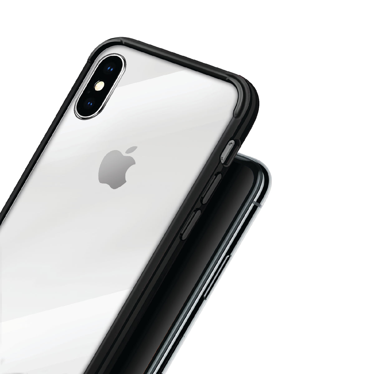 Black Stellar bumper case with clear back on a silver iPhone X
