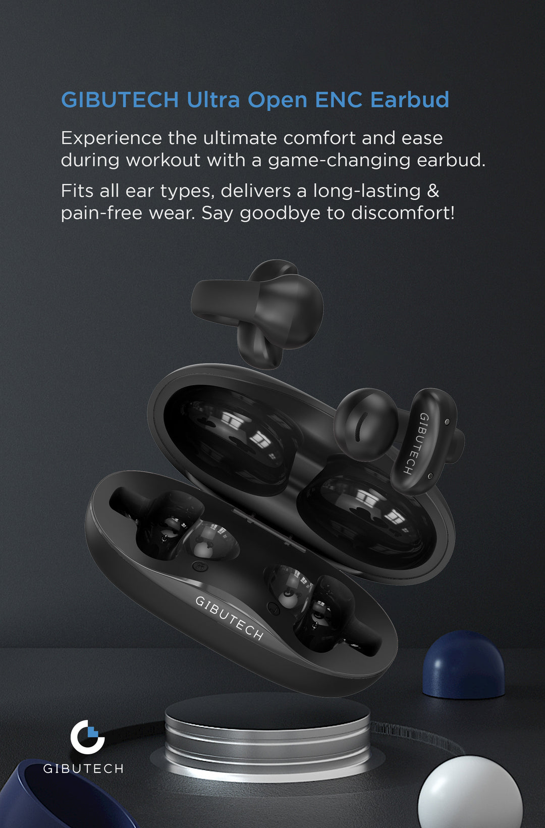 GIBUTECH Ultra Open Environmental Noise Cancellation ENC Earbud com ligação multiponto - máximo 2 dispositivos