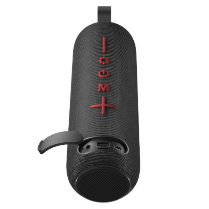 Gibutech wireless outdoor portable speaker showing ports — Aux, USB-C, USB