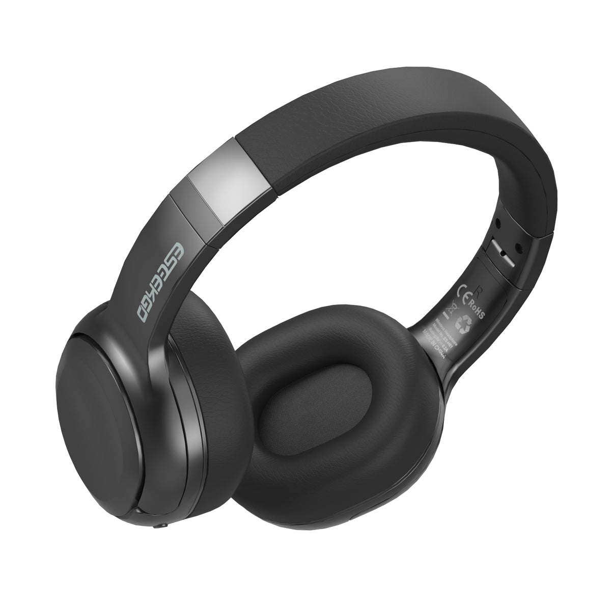 Black Eseekgo wireless over-ear noise cancelling headphones, angled view